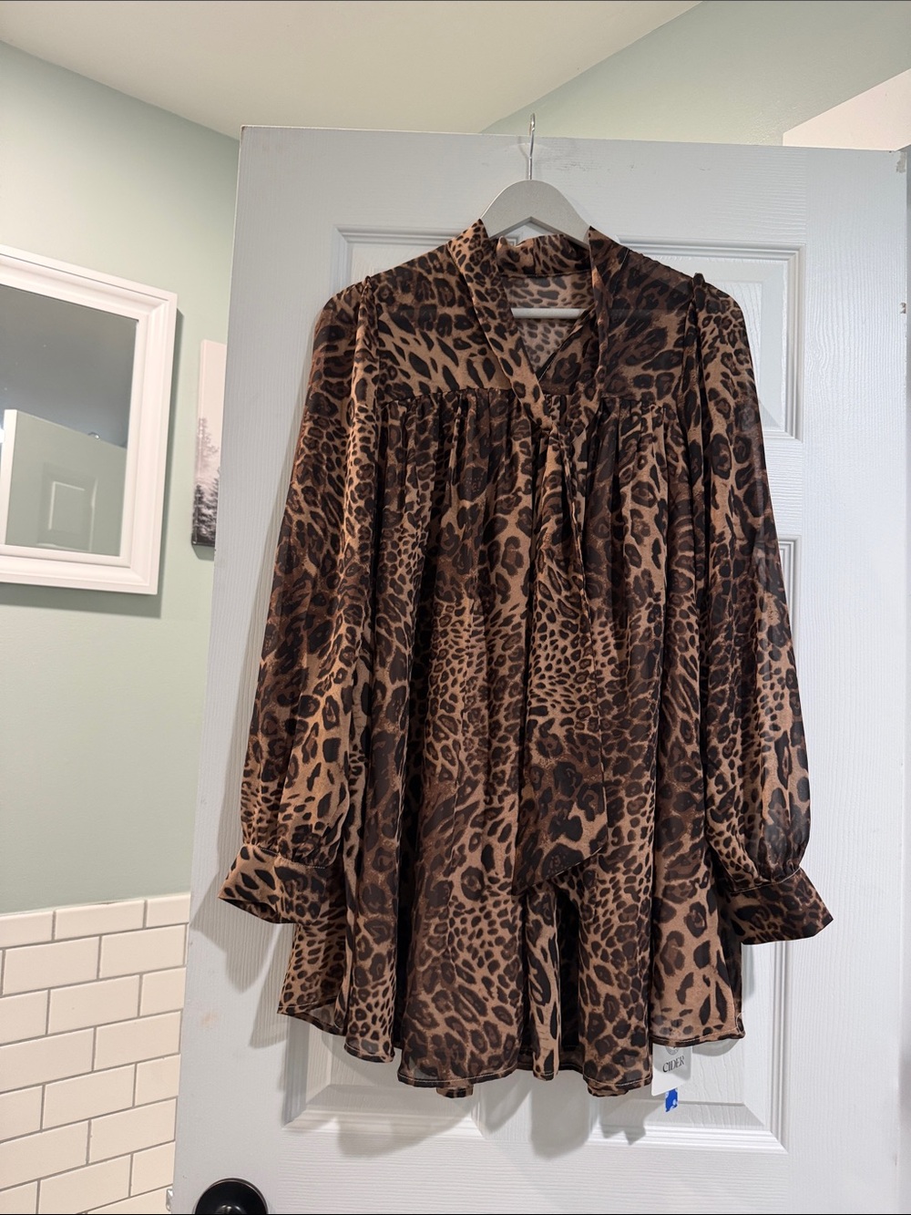 Cider Brown and Black Leopard Print Long Sleeve Dress